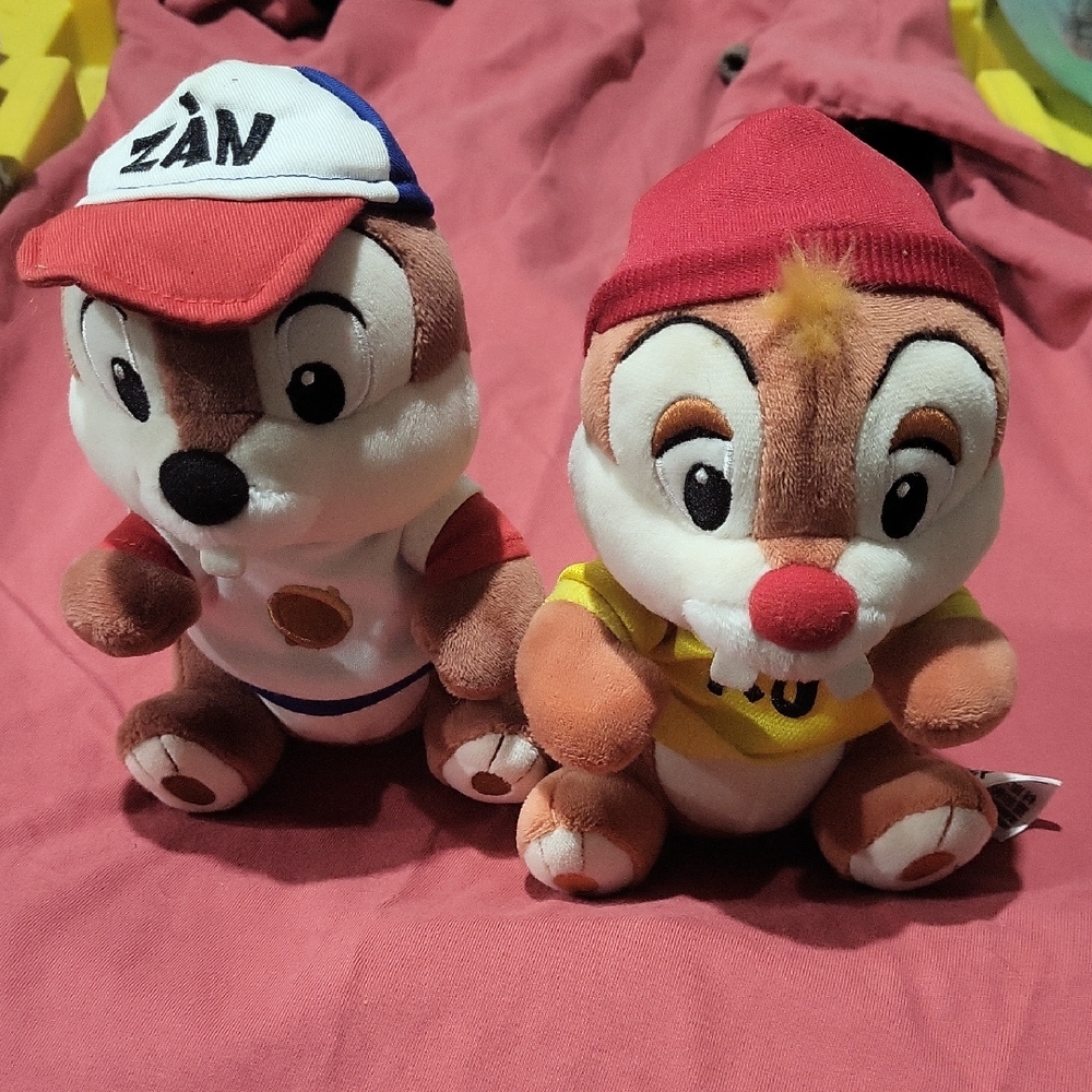 Disney  Shanghai Chipmunk Plush Duo - Chip And Dale Red and Blue Hats